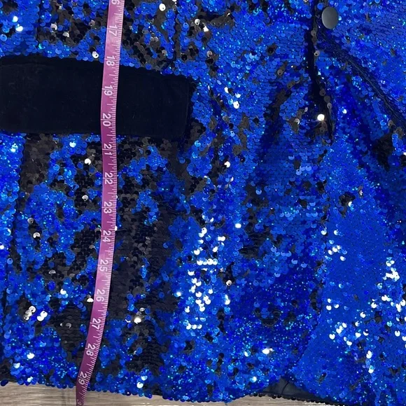 NWOT: Unbranded Black & Blue Sequin Suit Blazer - Picture 8 of 9